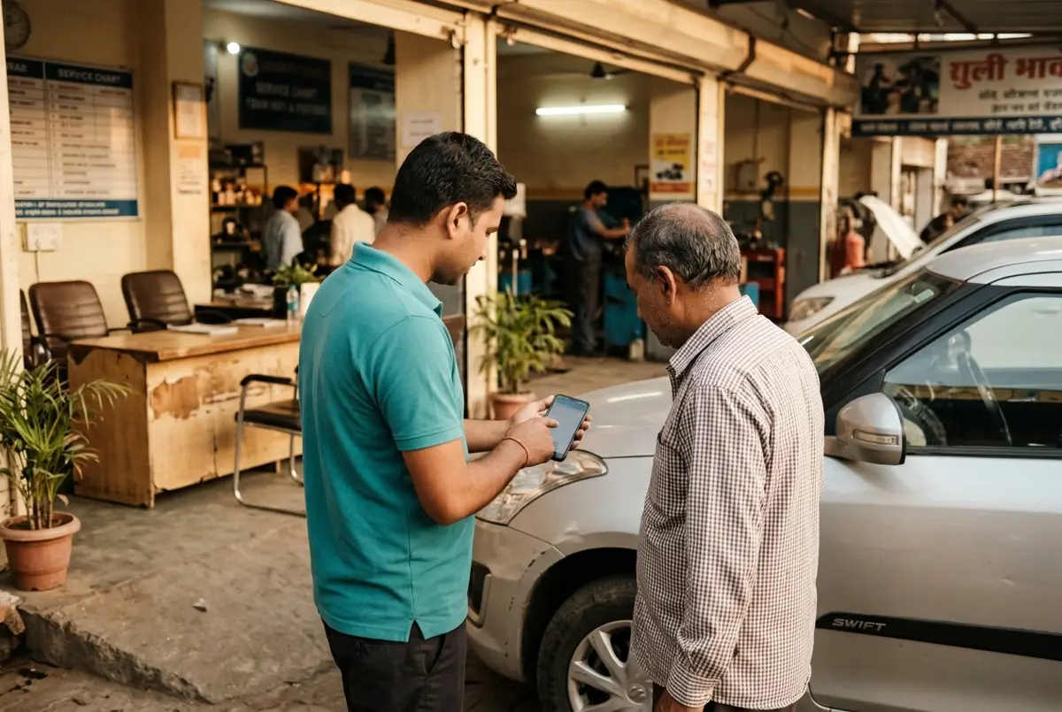A service advisor showing a customer their report